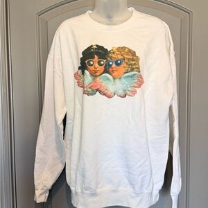 EUC Gildan White Sweatshirt with Fiorucci Angel Graphic